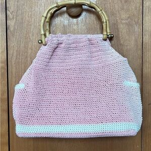 1960s Pink Purse Vintage Prom Bamboo Handles Bubblegum Pink Knit Handbag